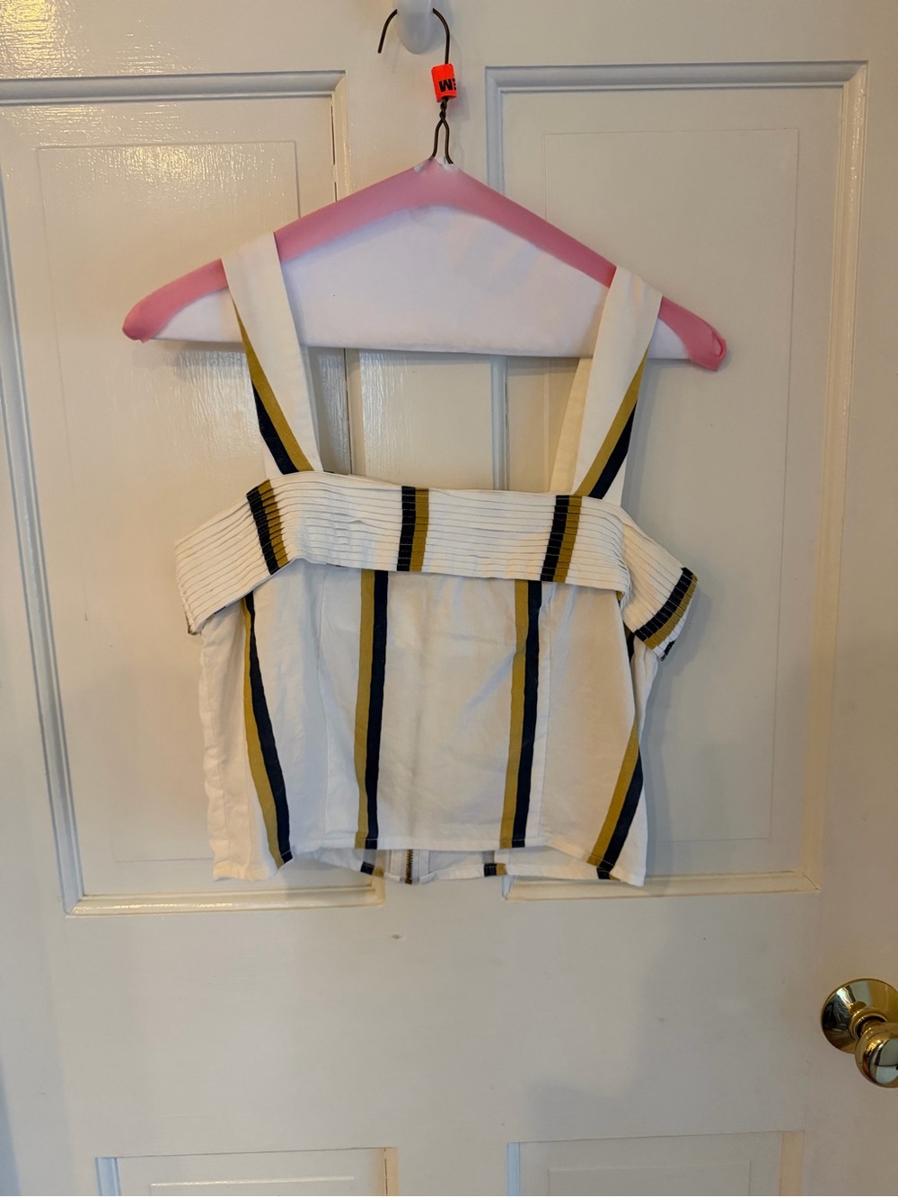 Sancia S Striped Tencel Linen Structured Crop Tank Top